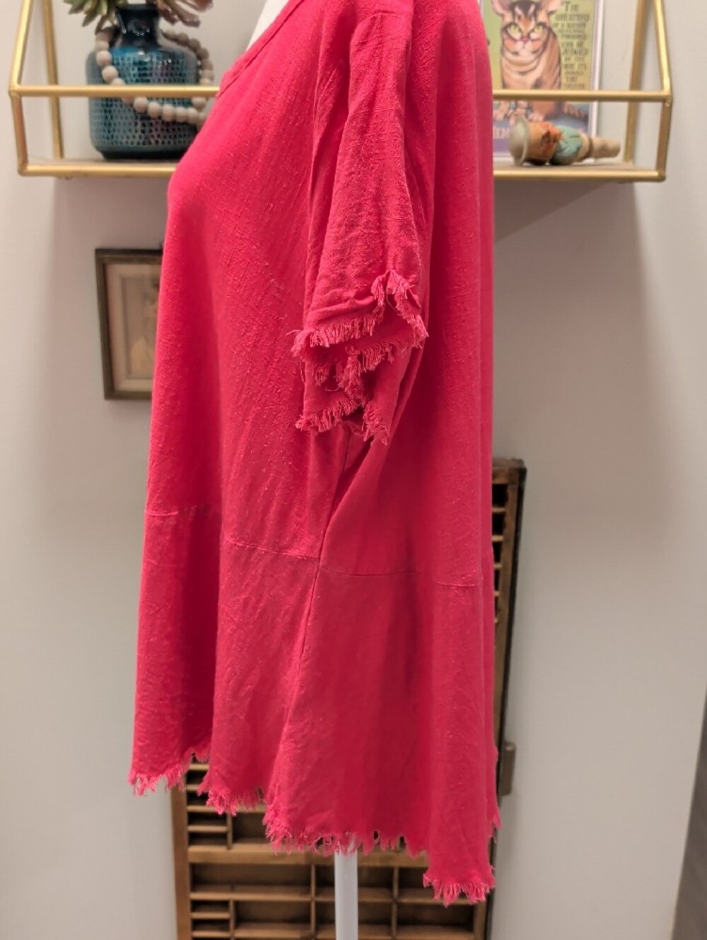 UMGEE- XL Hot Pink Indie Short Frayed  Sleeve Scoop Neck Top - Picture 5 of 11